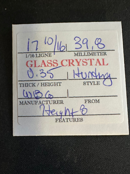 W. B. & C. Vintage Glass Hunting Case Watch Crystal 17-10/16 (~39.8mm) - NOS