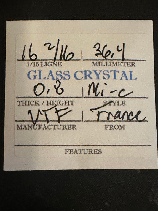 VTF Vintage Glass Pocket Watch Crystal 16-2/16 (~36.4mm) - NOS