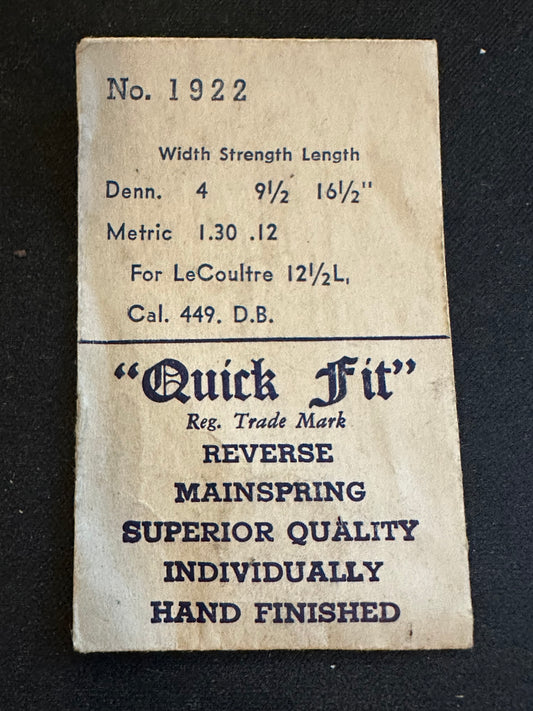 Quick Fit Mainspring #1922 for LeCoultre Caliber 449, 450, 468A - Steel