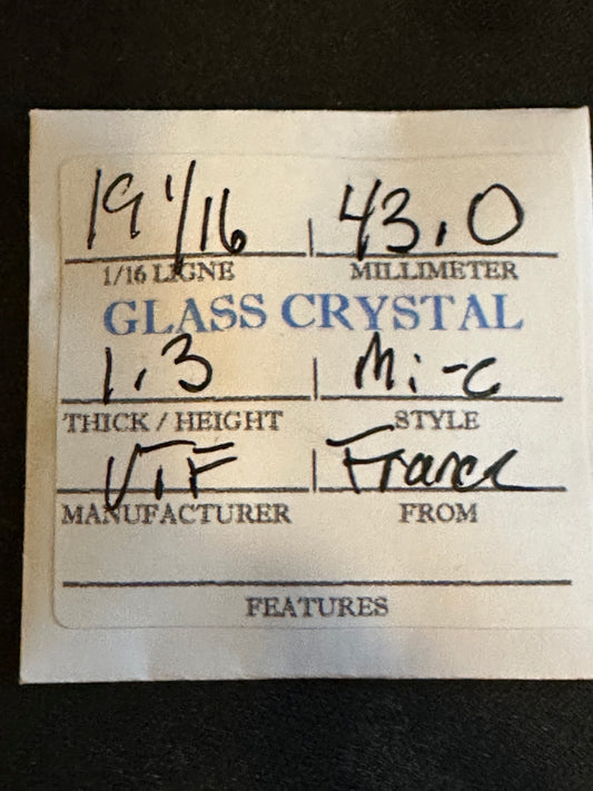 VTF Vintage Glass Pocket Watch Crystal 19-1/16 (~43.0mm) - NOS