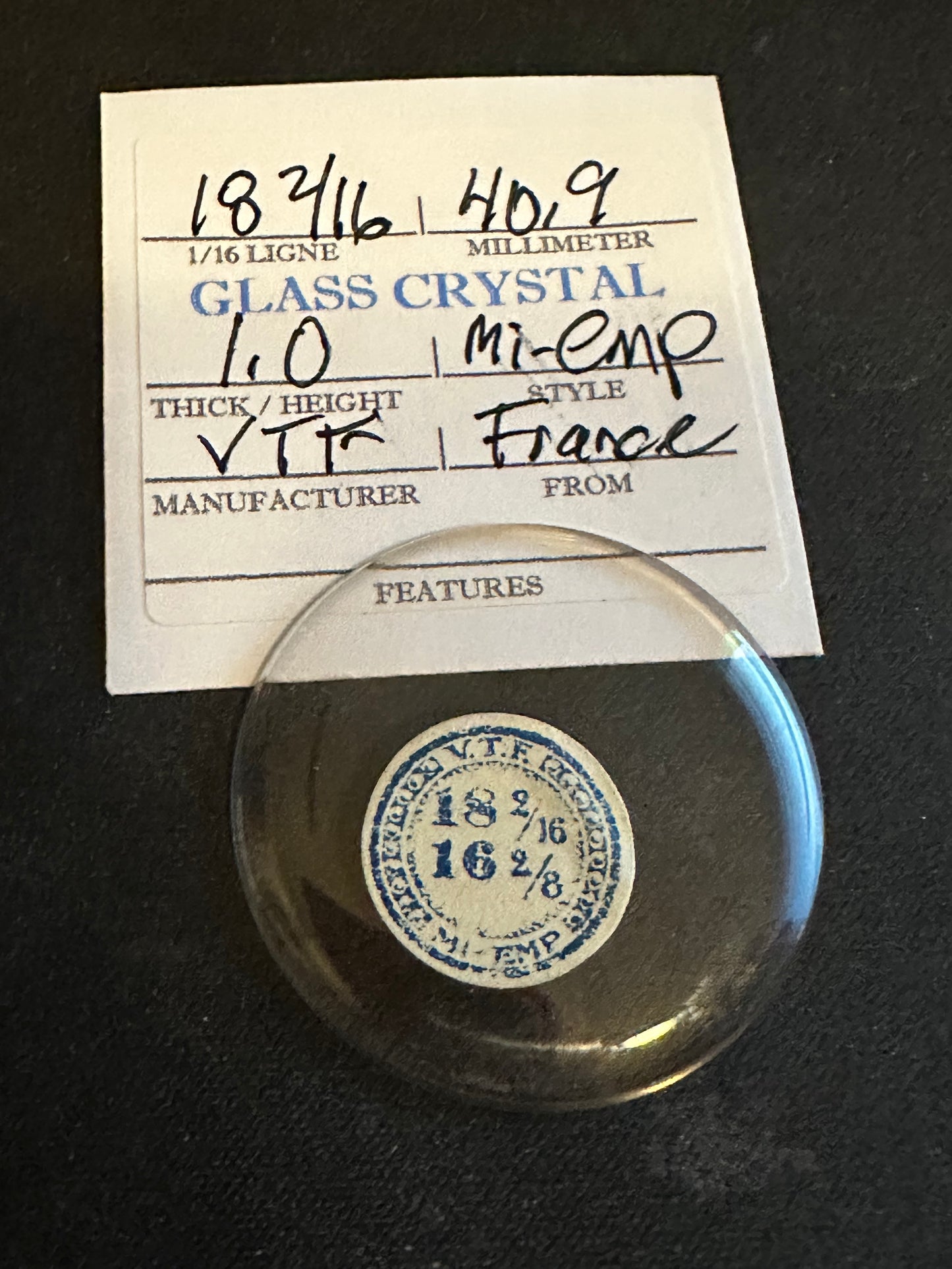 VTF Vintage Glass Pocket Watch Crystal 18-2/16 (~40.9mm) - NOS