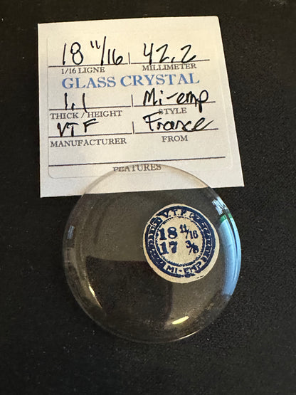 VTF Vintage Glass Pocket Watch Crystal 18-11/16 (~42.2mm) - NOS