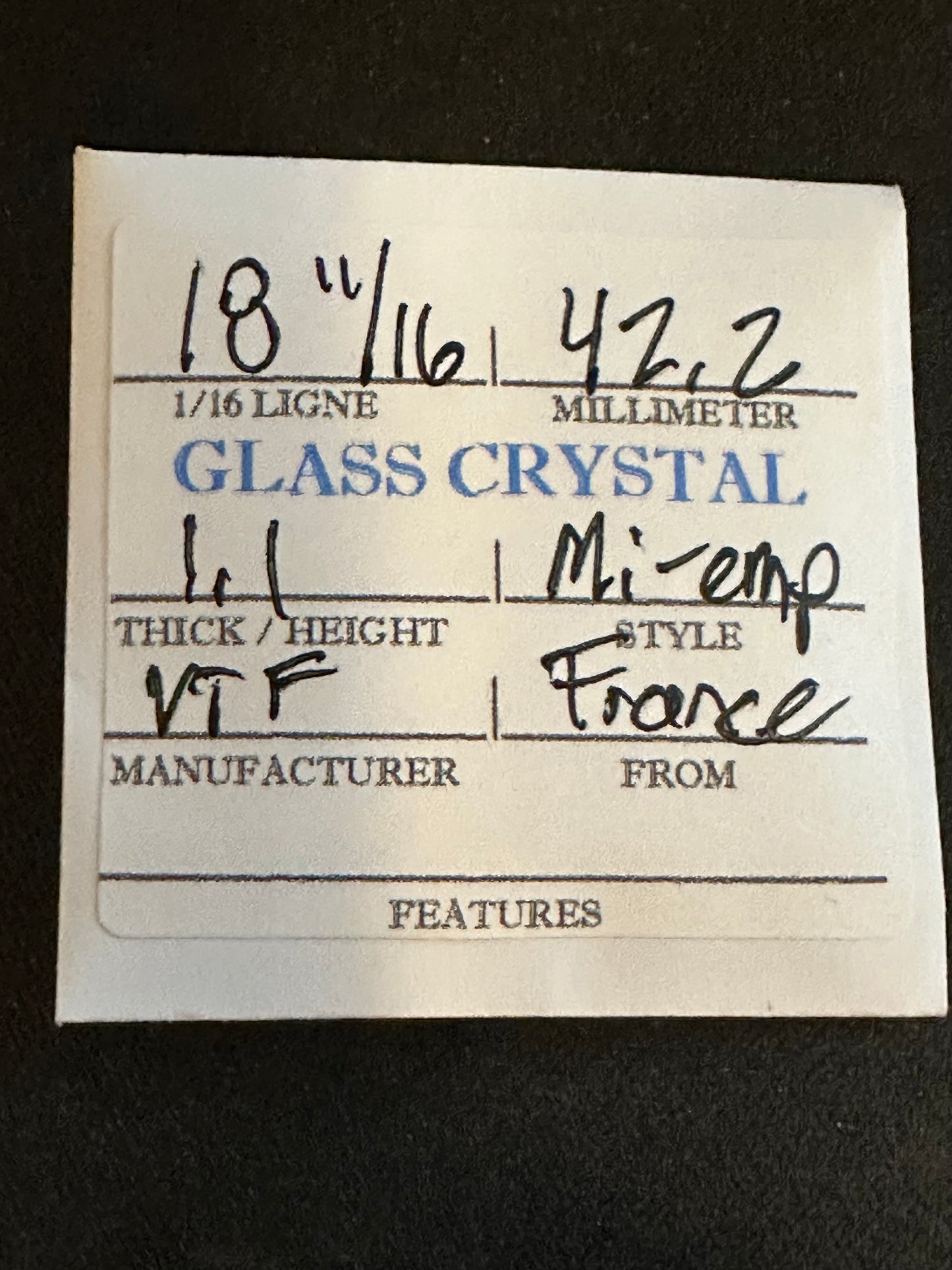 VTF Vintage Glass Pocket Watch Crystal 18-11/16 (~42.2mm) - NOS