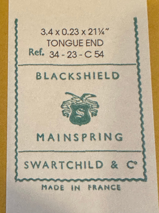 Swartchild Black Shield Clock Mainspring 3.4 x .23 mm x 21¼" Ref 34-23 C 54