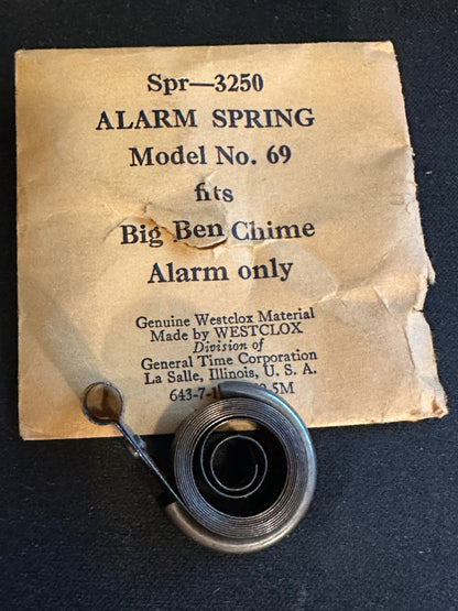Westclox Factory ALARM Mainspring for Big Ben Chime Alarm Clock Model No. 69