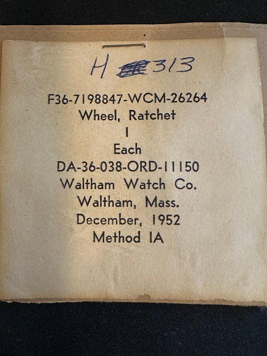 Waltham Ratchet Wheel for Waltham 6/0s Military wrist watches in factory packaging