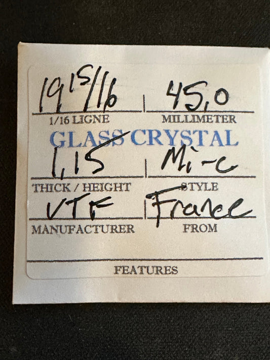 VTF Vintage Glass Pocket Watch Crystal 19-15/16 (~45.0mm) - NOS