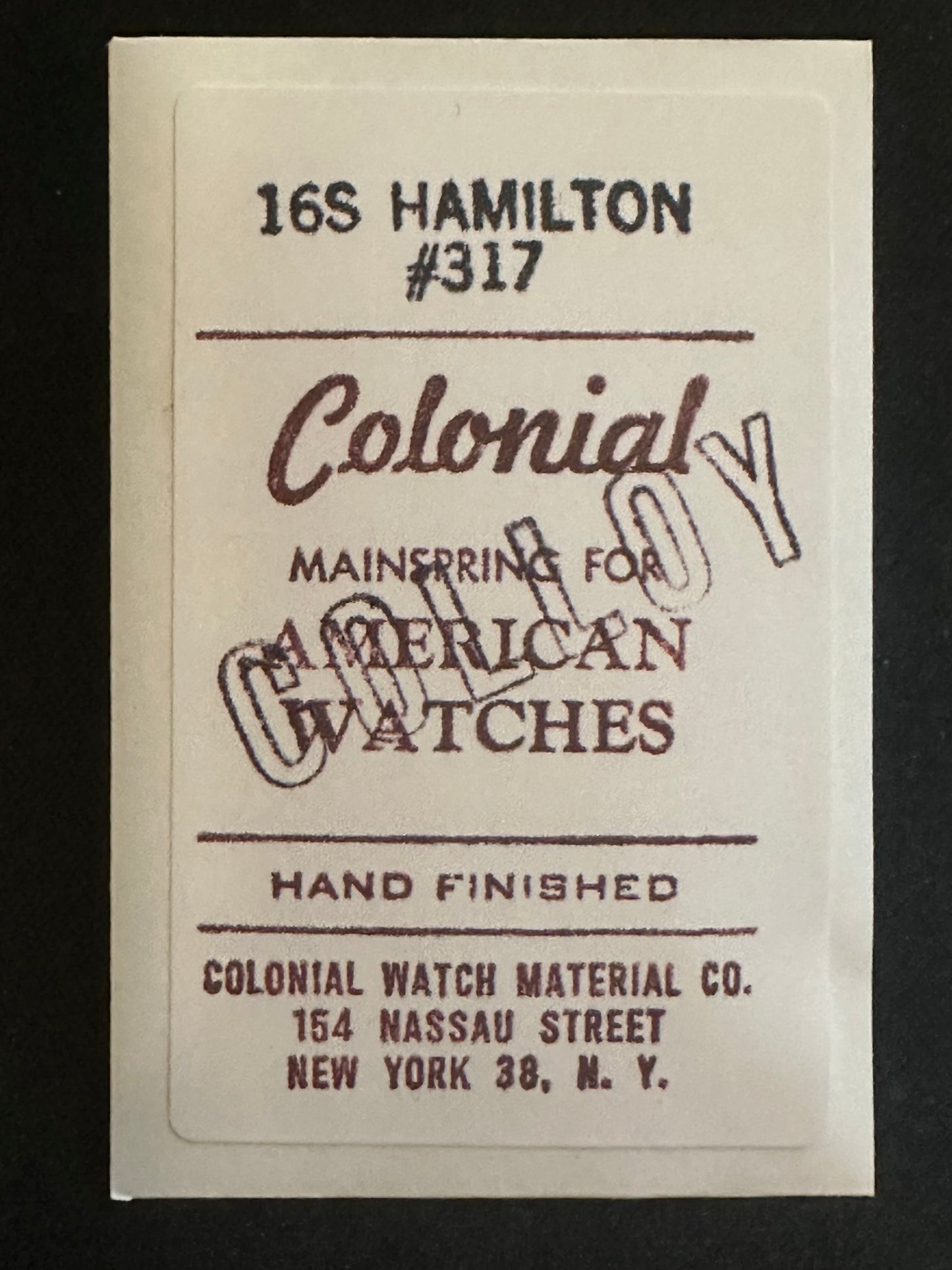 Colonial COLLOY Mainspring for Hamilton 16s 317 - Alloy