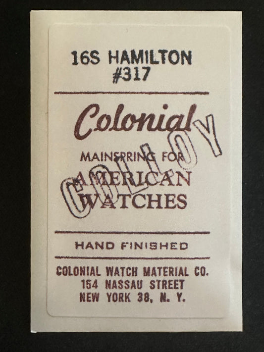 Colonial COLLOY Mainspring for Hamilton 16s 317 - Alloy