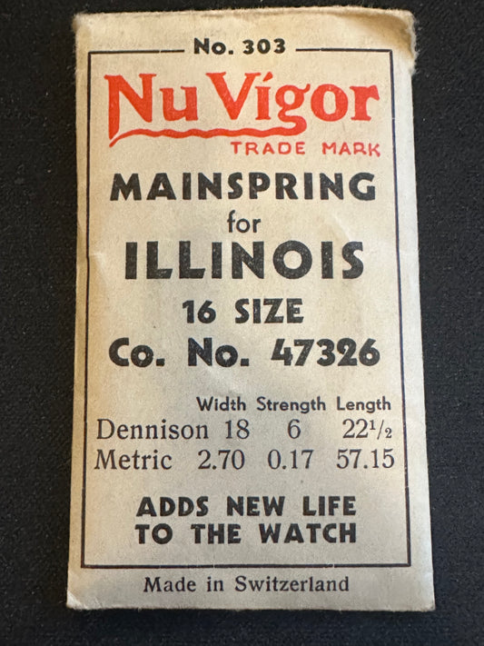 NuVigor Mainspring #303 for Illinois 16s Factory No. 47326 - Steel