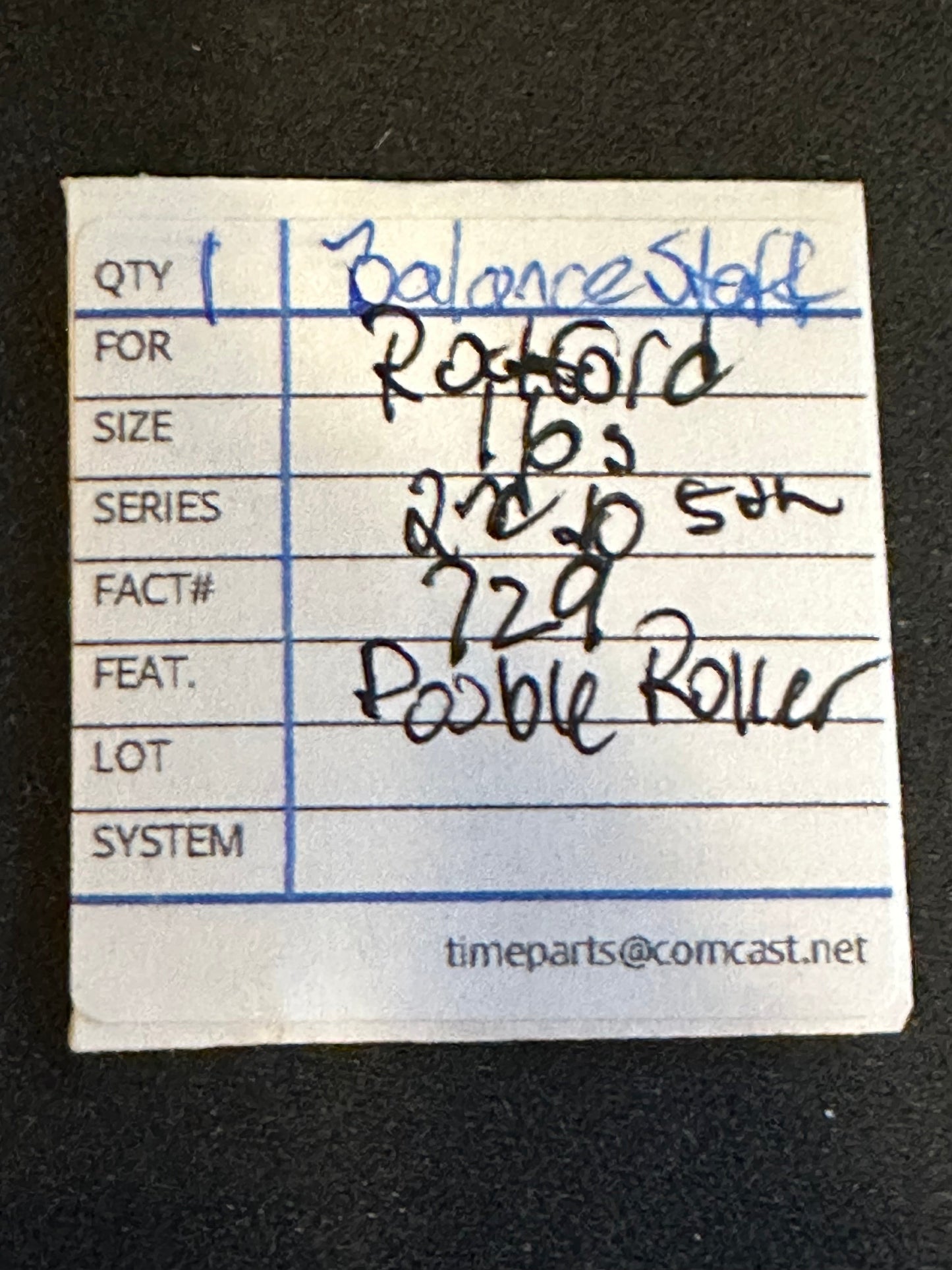 Rockford Factory Balance Staff for 16s Pocket Watch movements No. 729