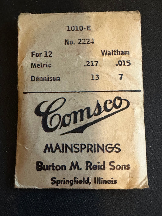 Comsco Mainspring #1010-E for Waltham 12s Factory No. 2224 - Steel