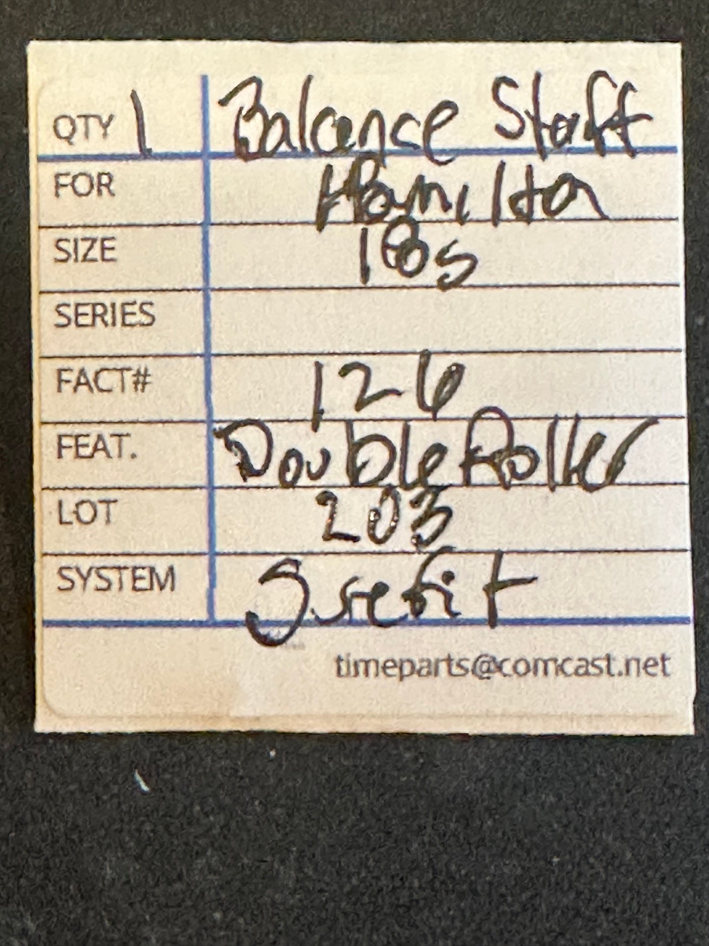 Hamilton Factory Balance Staff for 18s Double Roller Movements No. 126 / 607011 - New