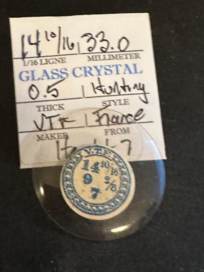 VTF Vintage Glass Hunting Case Watch Crystal 14-10/16 (~33.0mm) - NOS