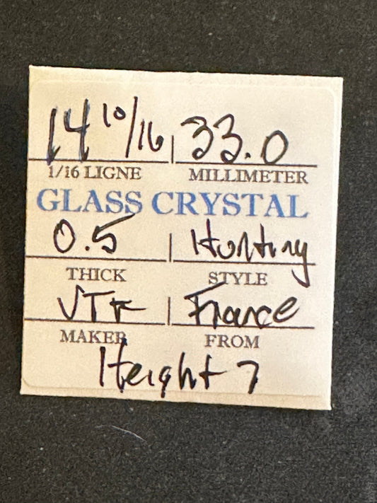 VTF Vintage Glass Hunting Case Watch Crystal 14-10/16 (~33.0mm) - NOS