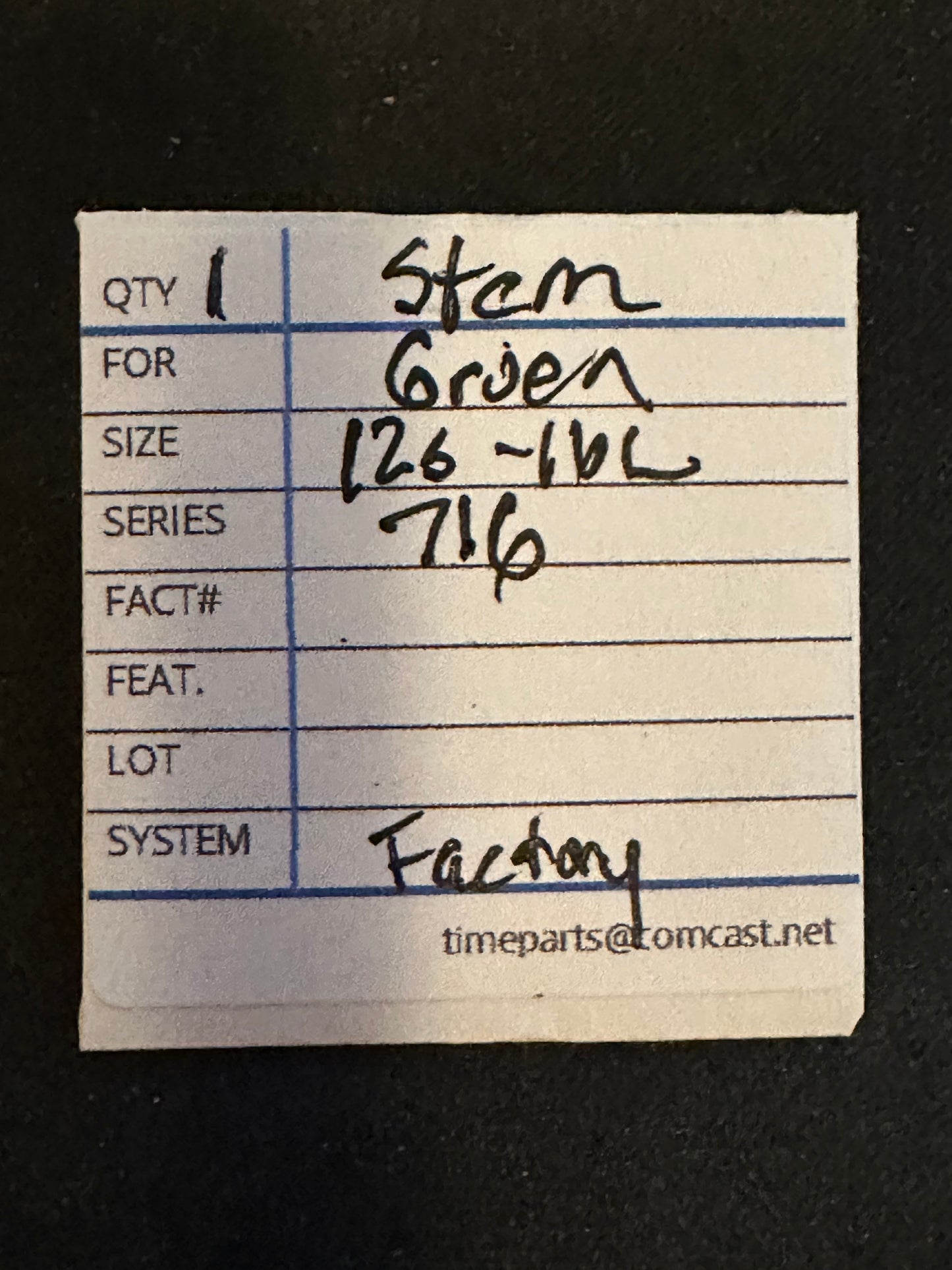 Gruen Factory stem for 16L caliber 716, 717 - new in envelope