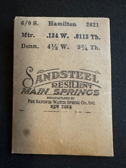 Sandsteel Mainspring for Hamilton 6/0s Factory No. 2621- Steel