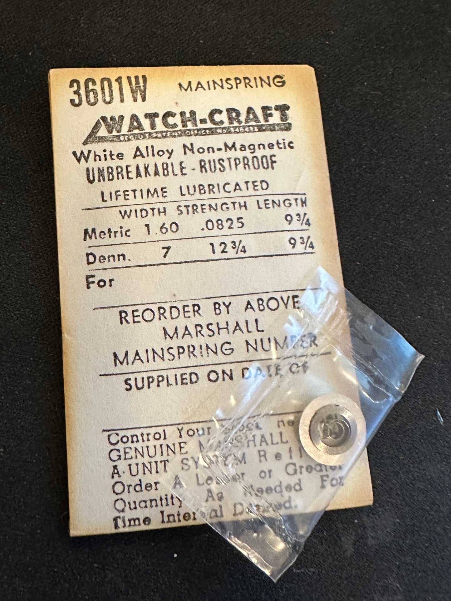WATCH-CRAFT Mainspring 3601W for Benrus CZ, Dugena 769, AS 1180, FEF 370 - Alloy