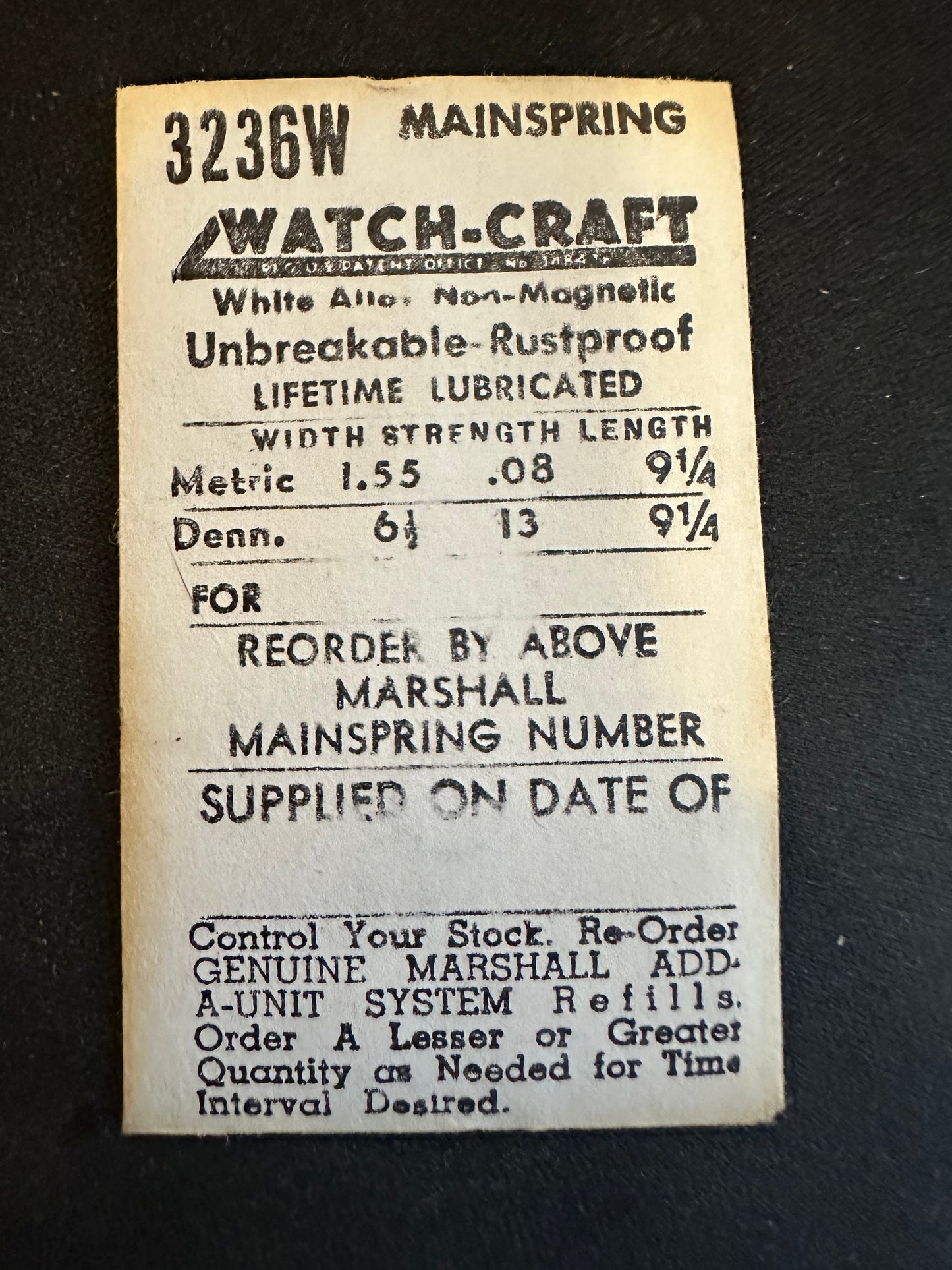 WATCH-CRAFT Mainspring 3236W for Font 60, 61, ST 69 and many others - Alloy