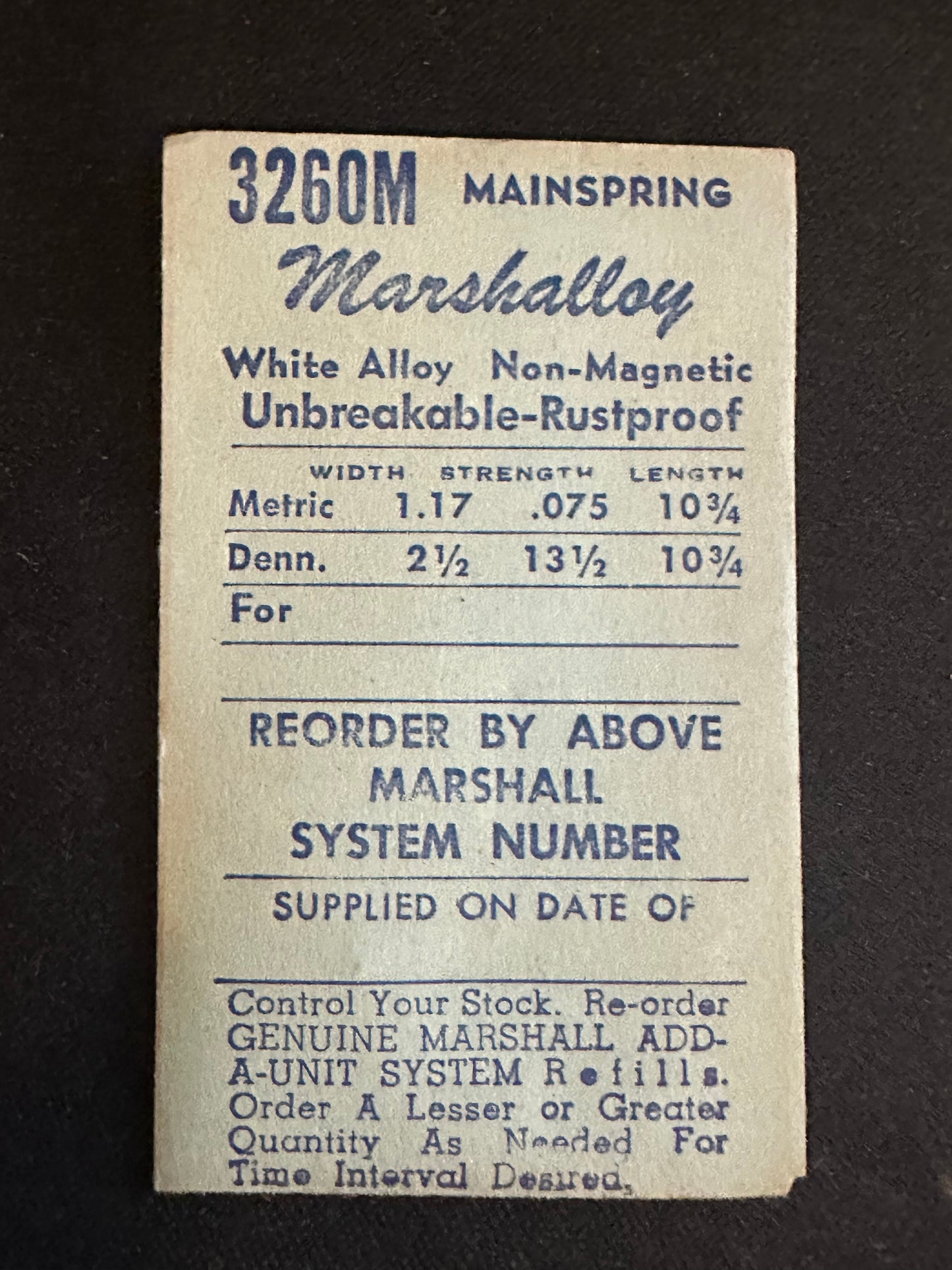 Marco Marshalloy Mainspring 3260M for Longines Caliber 12.19, 5L - Alloy
