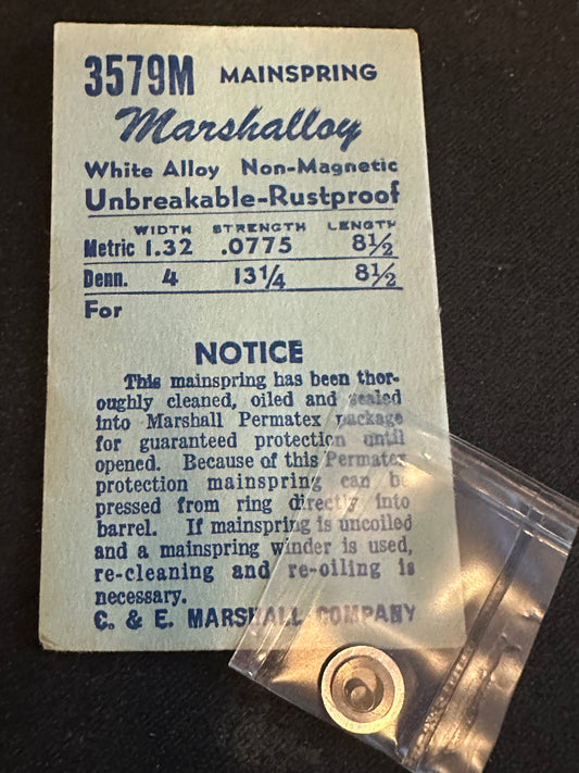 Marco Marshalloy Mainspring 3579M for AS 1138, 1161, ETA 1070, 1170, 2365, Record 102 - Alloy