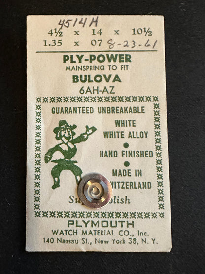 Plymouth Ply-Power Mainspring for Bulova 6AH, 6AZ - Alloy