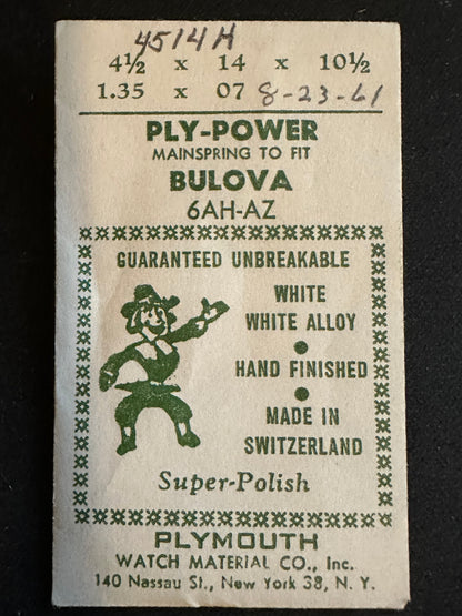 Plymouth Ply-Power Mainspring for Bulova 6AH, 6AZ - Alloy