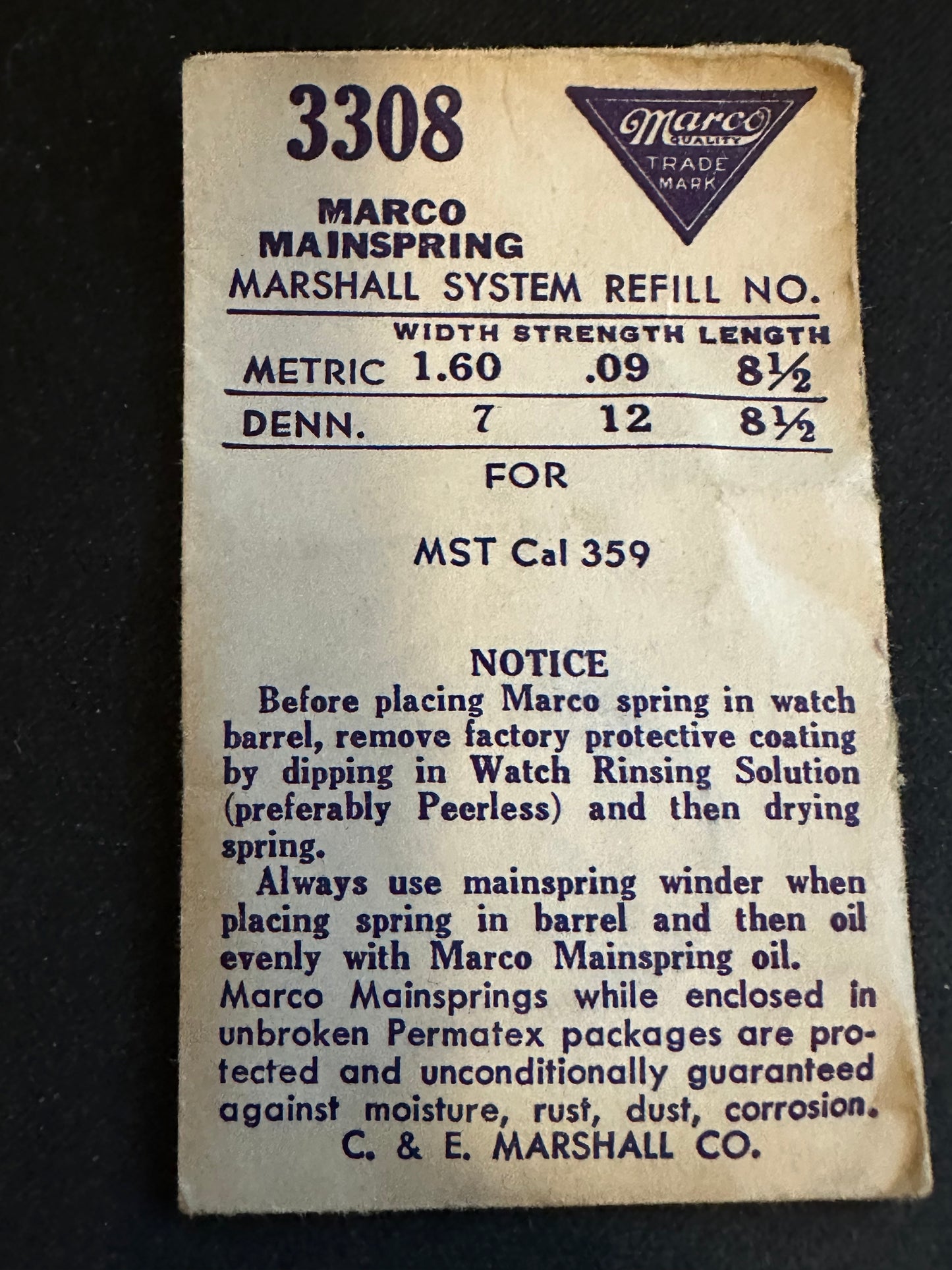 Marco Mainspring 3308 for MST caliber 359 - Steel