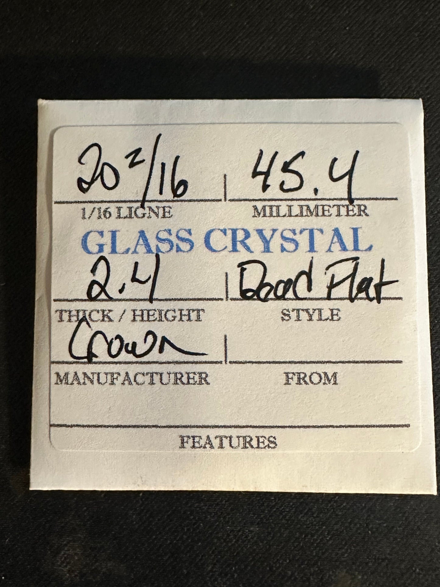 Crown Vintage FLAT Glass Pocket Watch Crystal 20-2/16 (~45.4mm) - NOS