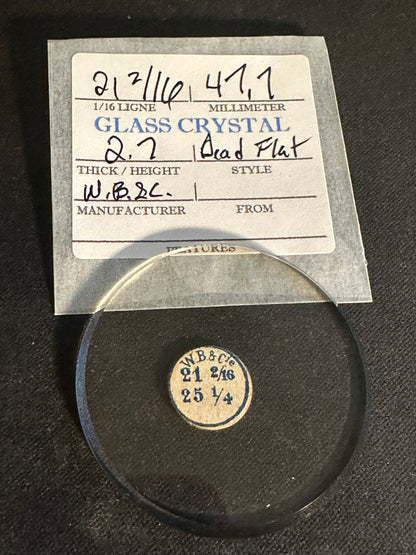 W. B. & C. Vintage FLAT Glass Pocket Watch Crystal 21-2/16 (~47.7mm) - NOS