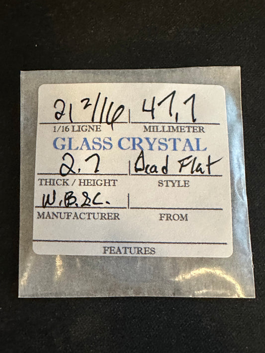 W. B. & C. Vintage FLAT Glass Pocket Watch Crystal 21-2/16 (~47.7mm) - NOS