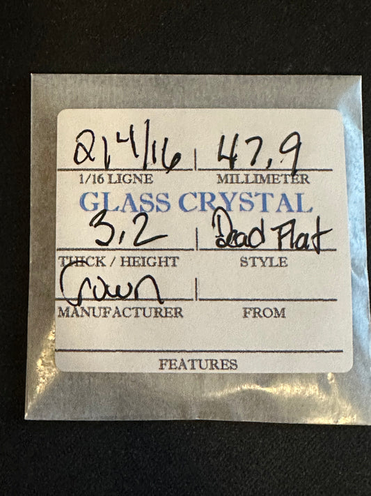 Crown Vintage FLAT Glass Pocket Watch Crystal 21-4/16 (~47.9mm) - NOS