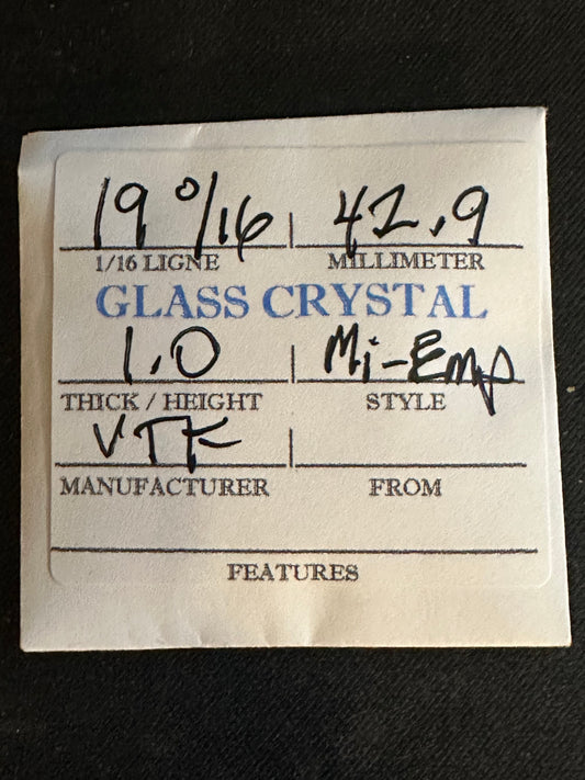 VTF Vintage Glass Pocket Watch Crystal 19-0/16 (~42.9mm) - NOS