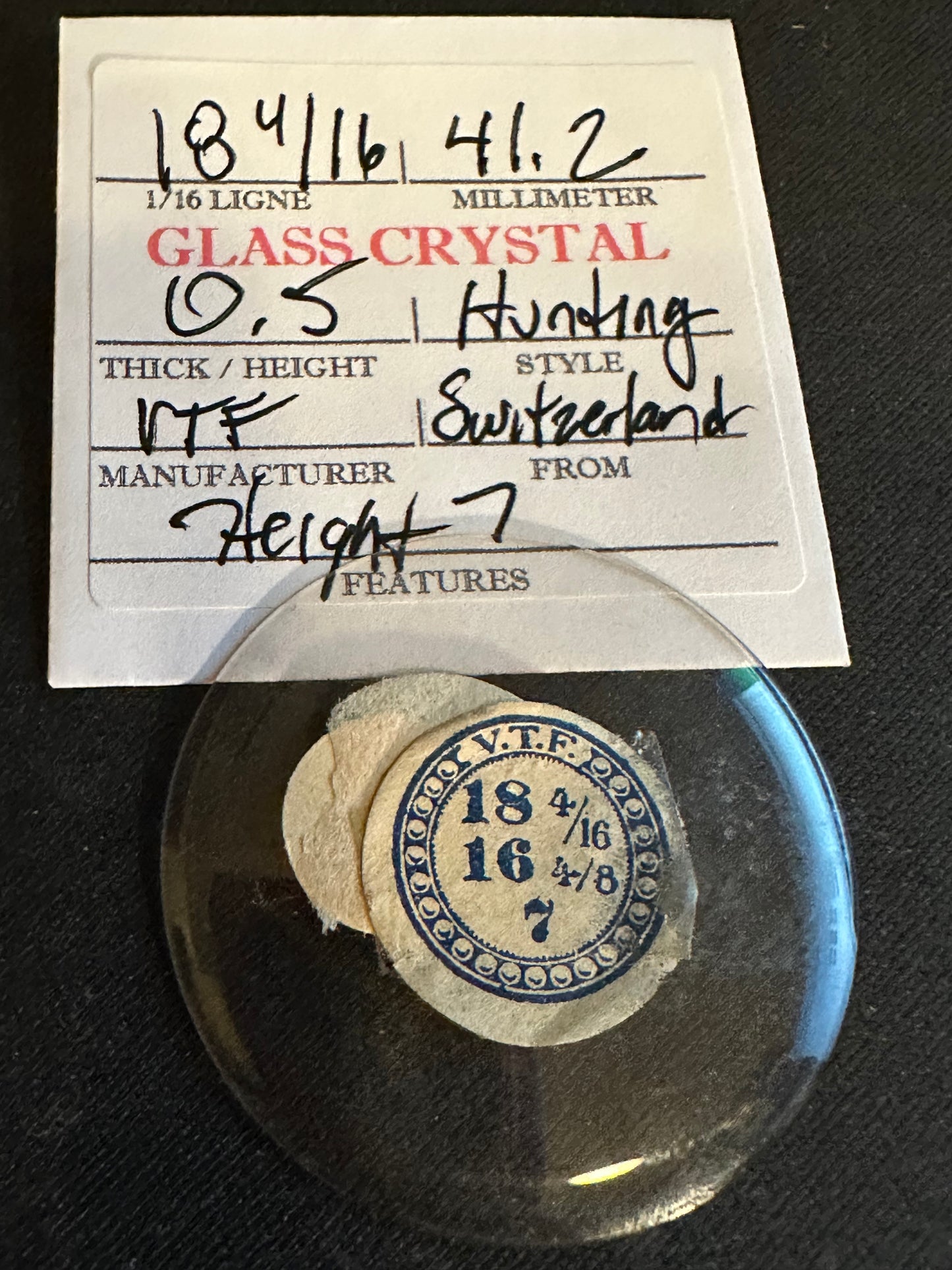 VTF Vintage Glass Hunting Case Watch Crystal 18-4/16 (~41.2mm) - NOS