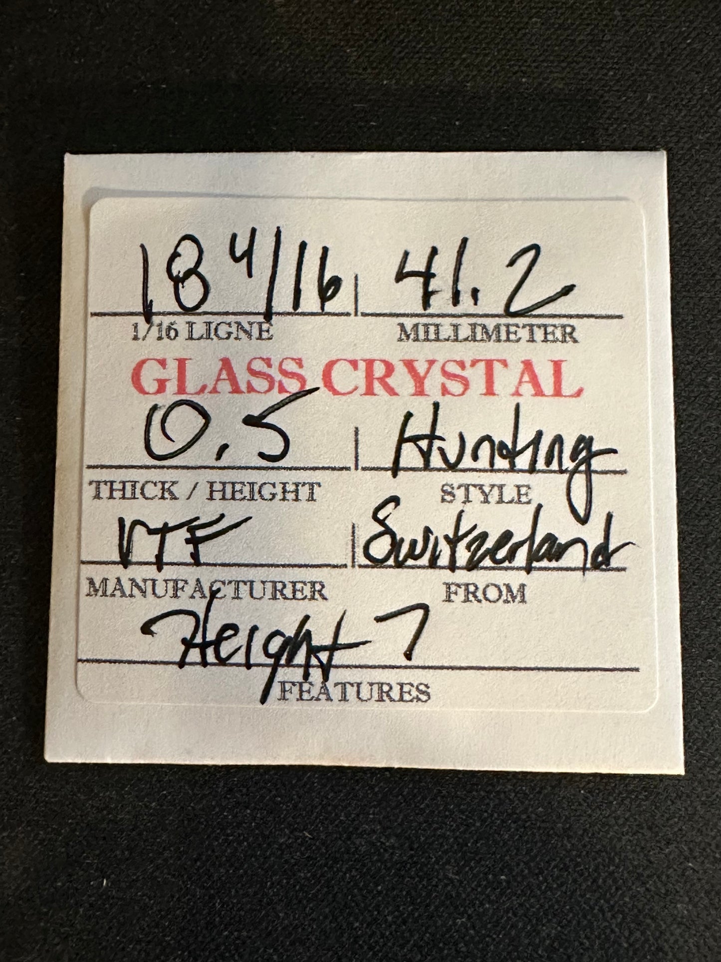 VTF Vintage Glass Hunting Case Watch Crystal 18-4/16 (~41.2mm) - NOS