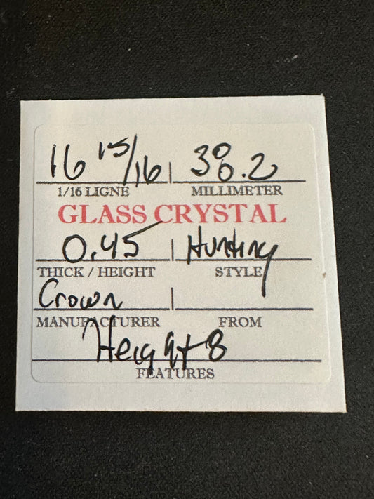 Crown Vintage Glass Hunting Case Watch Crystal 16-15/16 (~38.2mm) - NOS