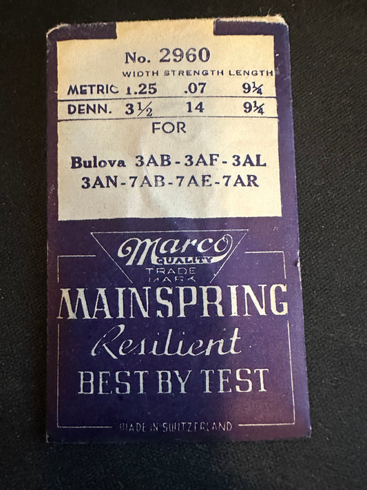 Marco Mainspring No. 2960 for Bulova caliber 3AB, 3AF, 3AL, 3AN, 7AB, 7AE, 7AR - Steel