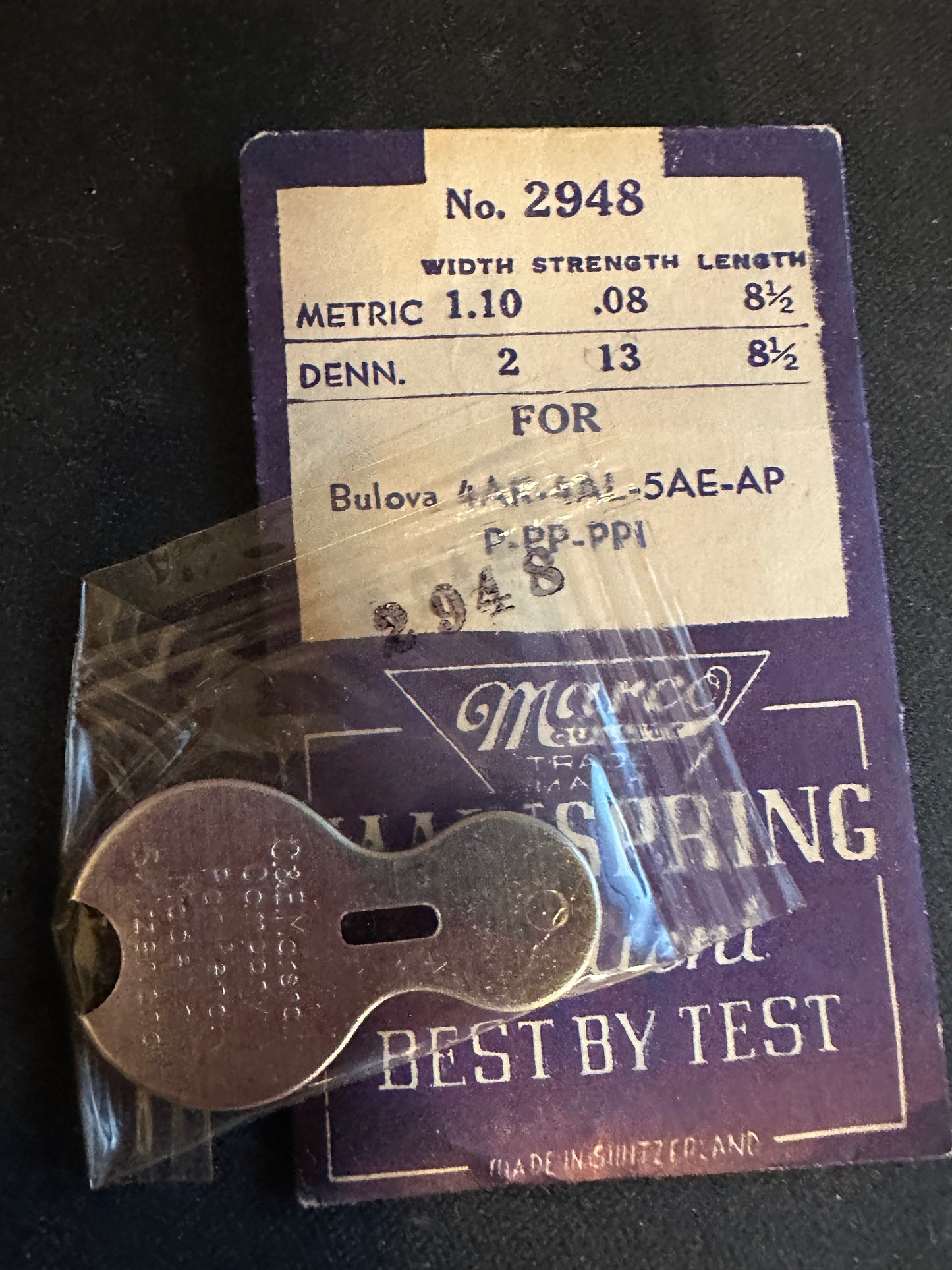 Marco Mainspring No. 2948 for Bulova caliber 4AK, 4AL, 5AR, 5AP, 5P, 5PP, 5PPI - Steel