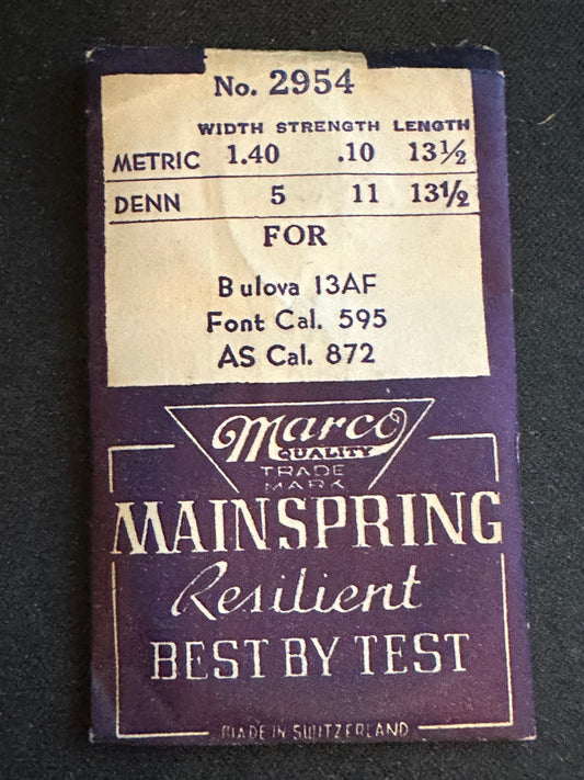 Marco Mainspring #2954 for Bulova 10P, 13AT, 13AF, AS 872, 864, Wittnauer 7TN-73 - Steel