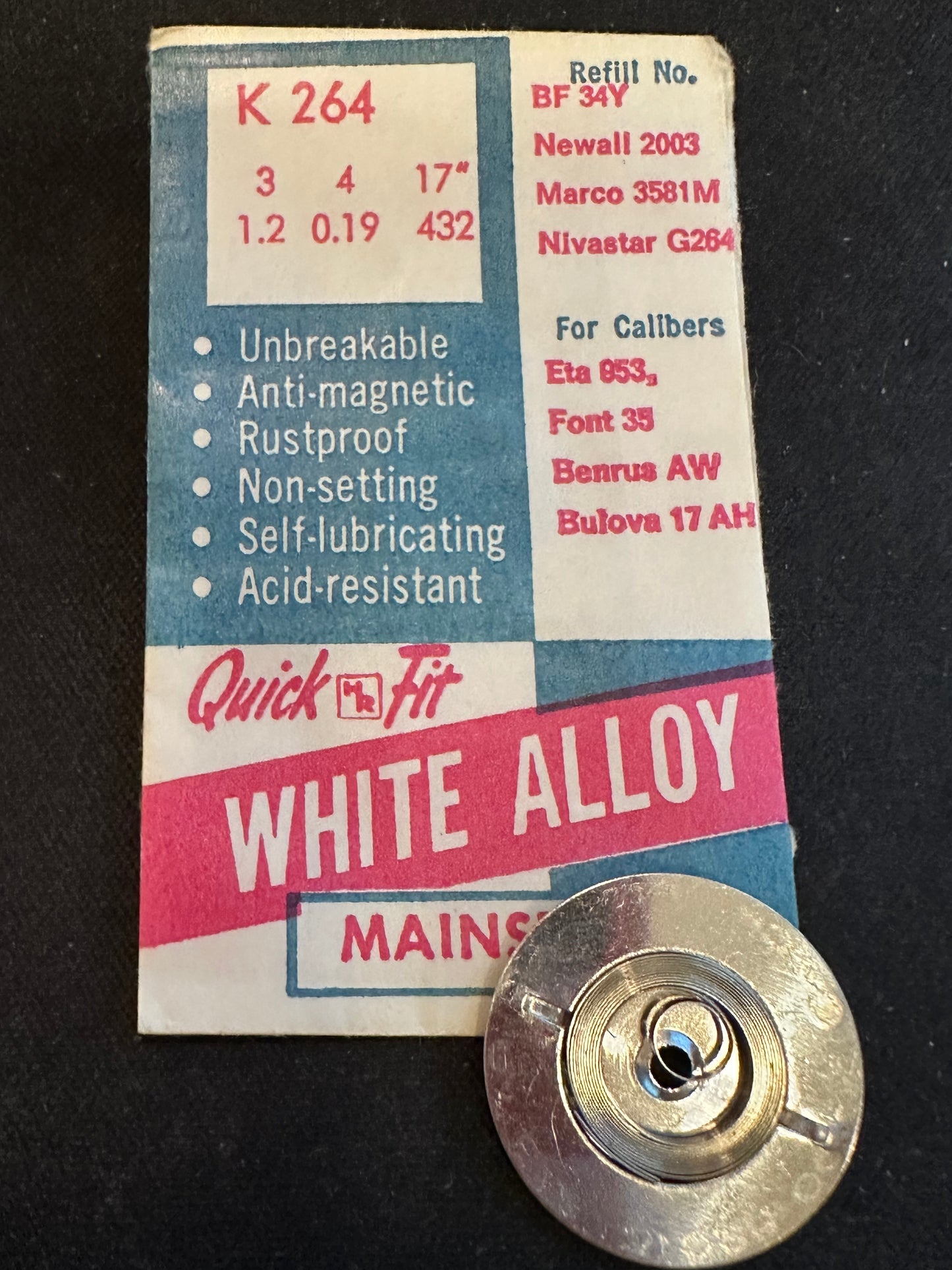 HR Quick Fit Mainspring K264 for ETA 953, Font 35, Bulova 17AH - Alloy