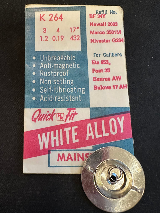 HR Quick Fit Mainspring K264 for ETA 953, Font 35, Bulova 17AH - Alloy