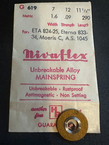 HR Nivaflex Mainspring No. G619 for ETA 824, 825, Eterna 833, 834, Moeris C, AS 1045 - Alloy
