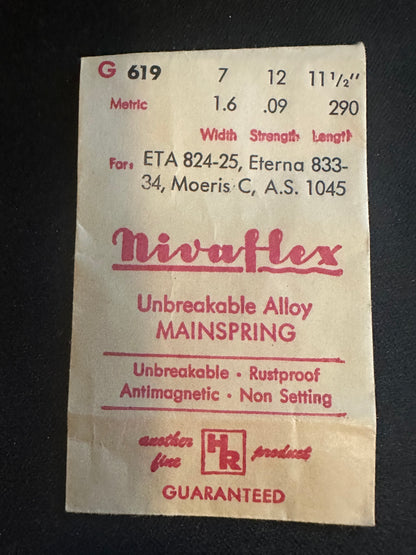 HR Nivaflex Mainspring No. G619 for ETA 824, 825, Eterna 833, 834, Moeris C, AS 1045 - Alloy