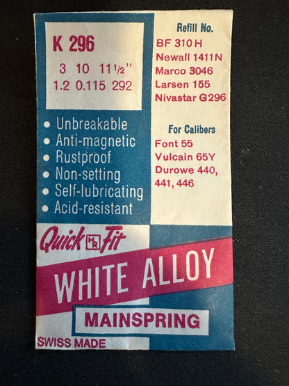 HR Quick Fit Mainspring K296 for Font 55, Vulcain 65Y, Durowe 440, 441, 446 - Alloy