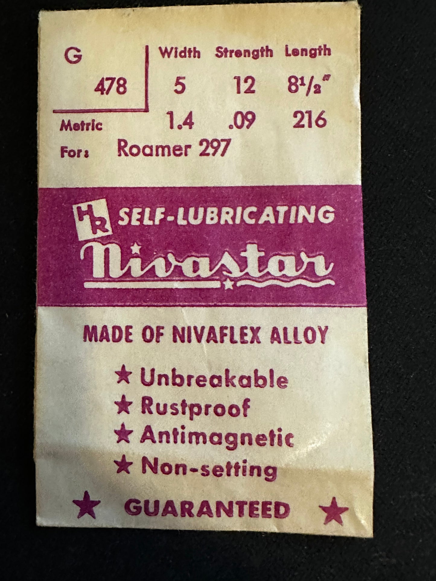 HR Nivastar Mainspring G478 for Roamer caliber 297 - Alloy