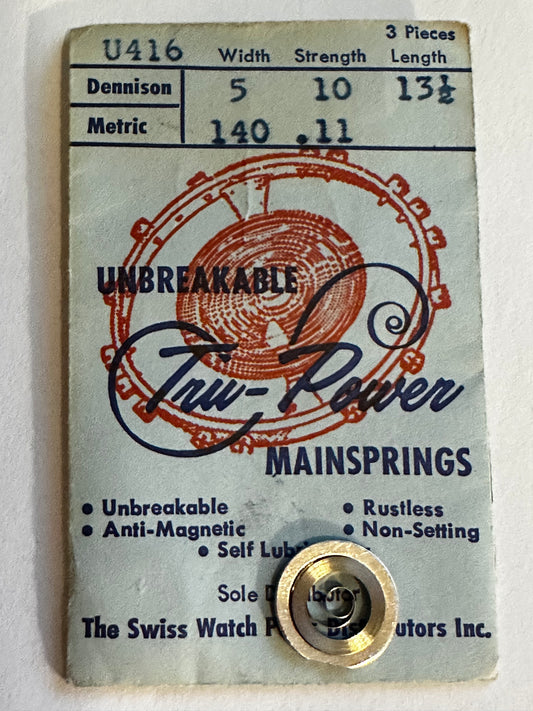 Tru-Power Mainspring U416 for Peseux 110, 111, Gruen 325, 3251, A. Michel 104, 105 - Alloy