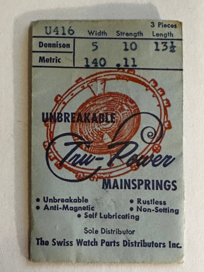 Tru-Power Mainspring U416 for Peseux 110, 111, Gruen 325, 3251, A. Michel 104, 105 - Alloy