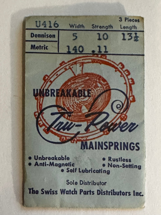 Tru-Power Mainspring U416 for Peseux 110, 111, Gruen 325, 3251, A. Michel 104, 105 - Alloy