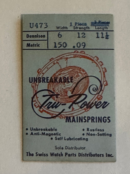 Tru-Power Mainspring U473 for FEF 86, 170, ETA 865 - 874, Cyma 404, Pierce 100 - Alloy
