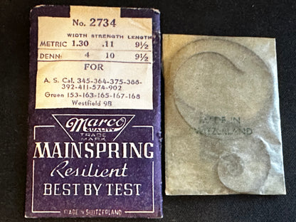 Marco Mainspring #2734 for AS 345, 364, 375, 388, 392, 411, 574, 902 - Steel
